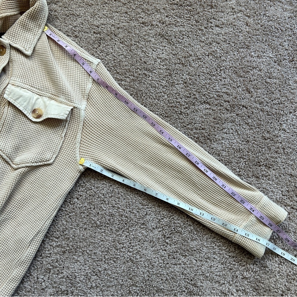 Bagatelle Collection Beige Sand Scout Waffle Knit Long Sleeve Button Down Small - Picture 13 of 14